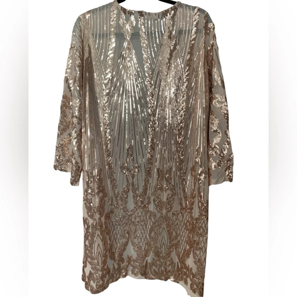NWT/NIB ROSE GOLD OS sequin duster. Get your “Shimmer On”this holiday season - Picture 6 of 10